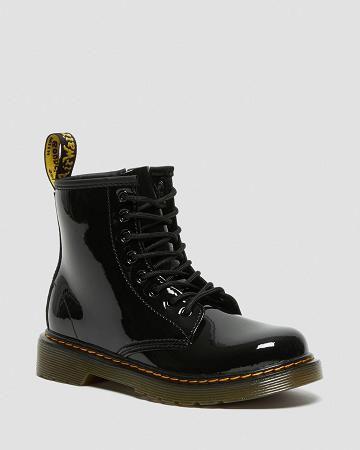 Kids' Dr Martens Junior 1460 Patent Leather Lace Up Boots Black | AU 685RVD